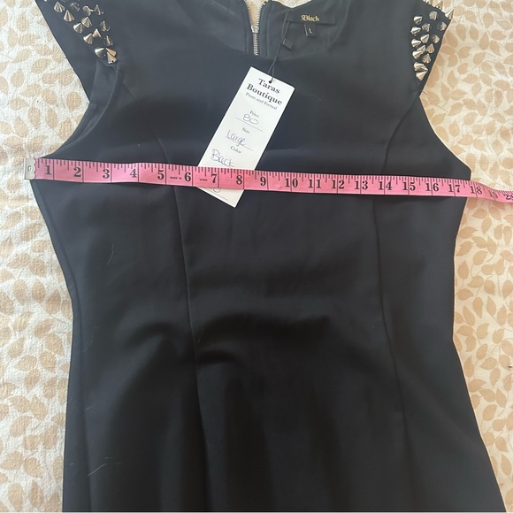 Black Cap Silver Spiked Sleeves Rayon Black Gothic Glam Rock Mini Dress NWT L - Picture 14 of 15